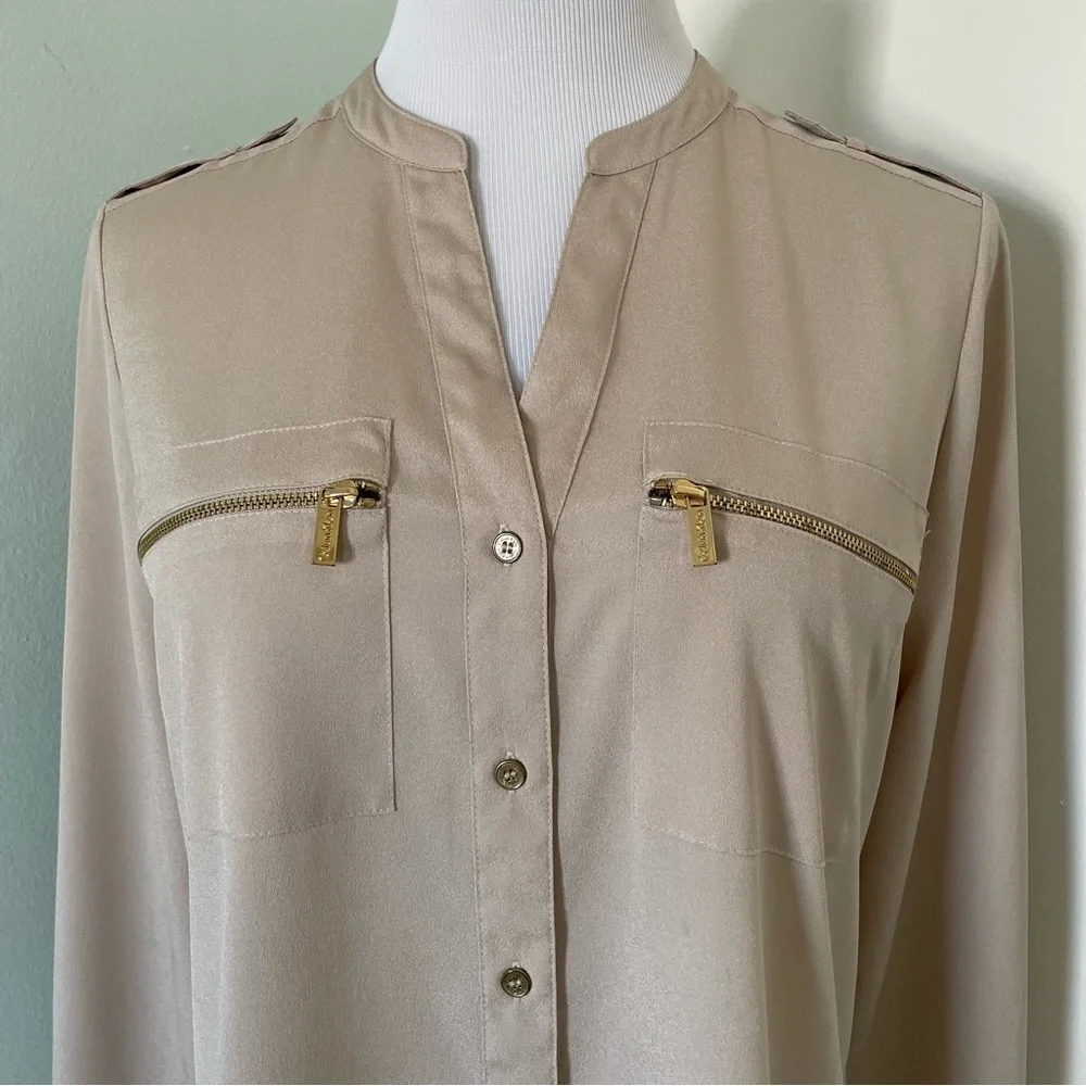 Calvin Klein Women’s Button Down Blouse Size S Beige
